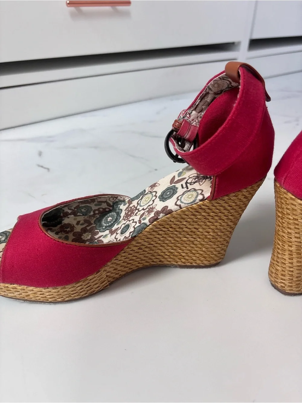 Red Espadrille Wedge Sandals Refresh Floral Platform Ankle Strap Boho Size 9
